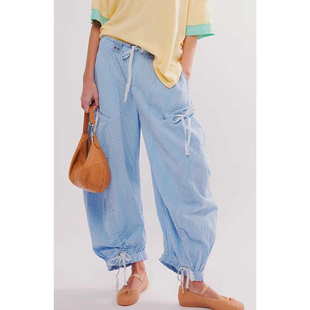Free People Outta Sight Parachute Pants Striped Blue Small S NEW - Picture 5 of 5